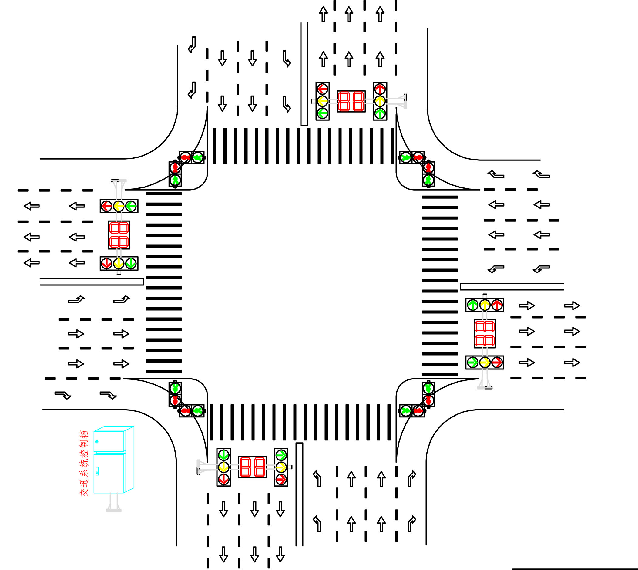 led交通信号灯十字路口设计方案按照高起点规划,高标准建设,高效能